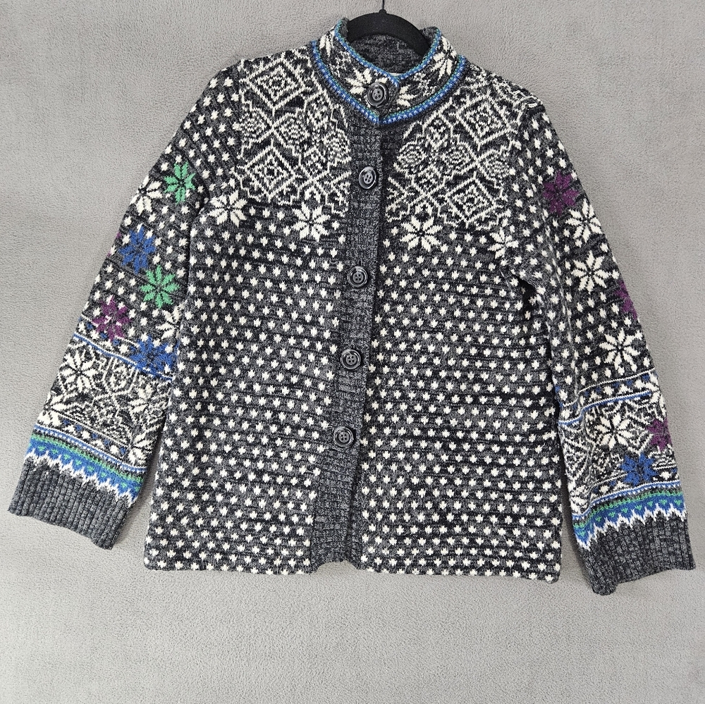 Anthropologie Rosie NEIRA Vintage Knitted Cardigan Nordic Style Grey Size Small